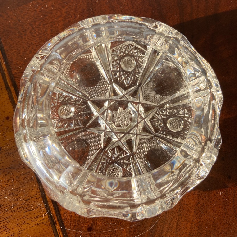 Vintage Bohemian Czech 24% Lead Crystal Hand Cut Small Ashtray 4” Round